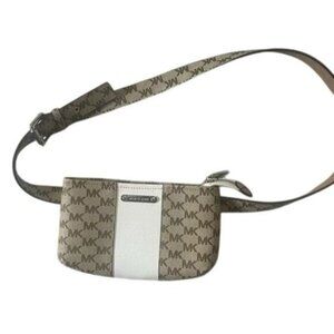 Michael Kors BBum Bag Belted Fanny Pack Beige MK Logo Print Adjustable Belt